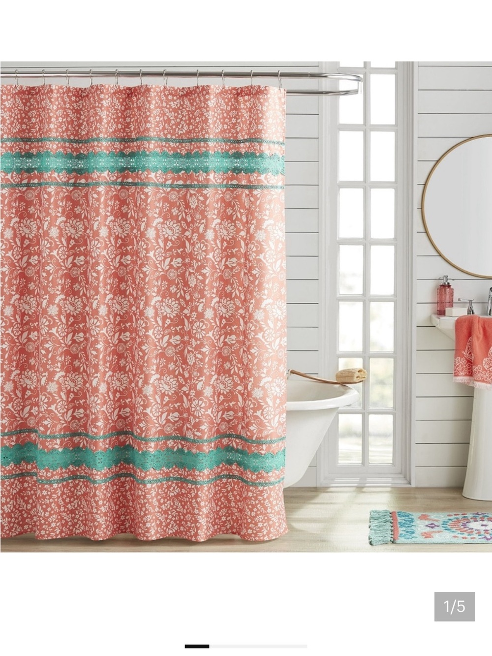 The Pioneer Woman Maisie Coral and Teal Floral Shower Curtain - 72 x 72